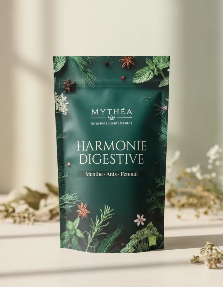 Doypack d’infusion bien-être Harmonie Digestive Mythéa – menthe, anis et fenouil